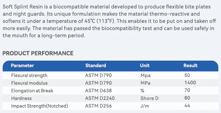 Flexible Soft Splint Resin for DLP and LCD Printers