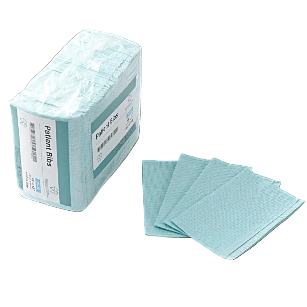 3-Ply 13" x 18" Disposable Waterproof Patient Bibs - Bright Supply / Dental Mates