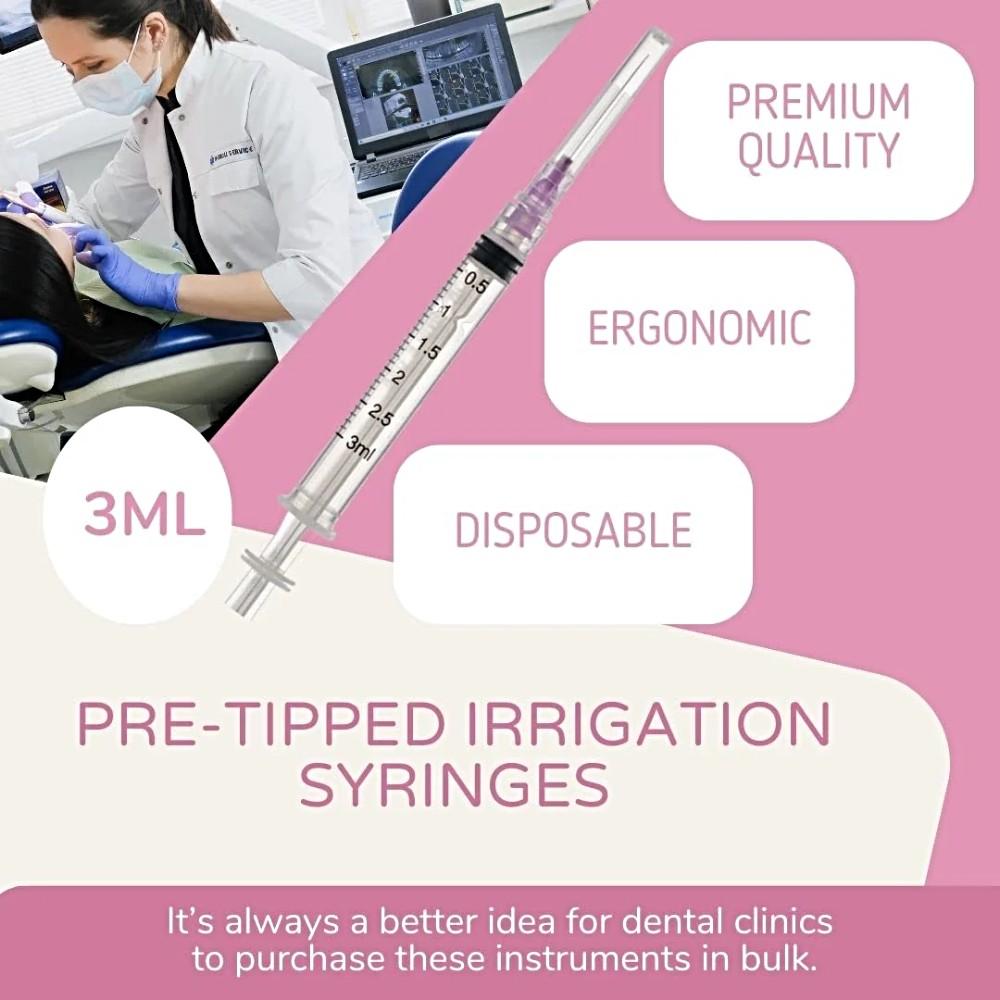 3cc Dental Irrigation Syringes Pre-Tipped Luer Lock