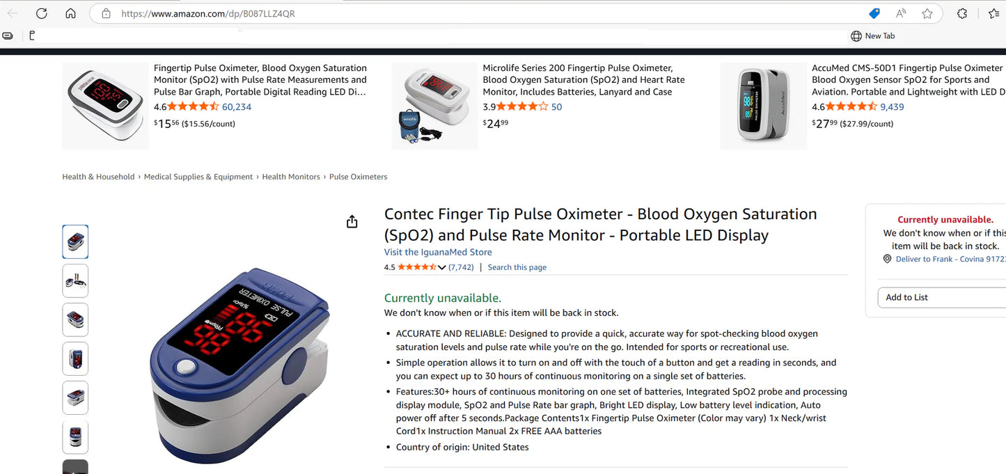 Contec Fingertip Pulse Oximeters CMS50DL Clearance was Amazon listed