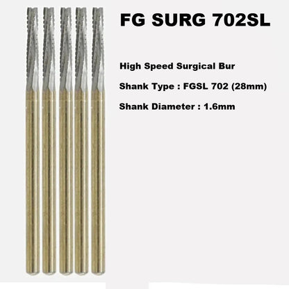 FG 702SL Long Cross Cut Tapered Fissure Carbide Burs (Surgical Length)