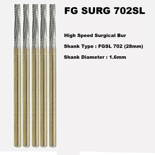 FG 702SL Long Cross Cut Tapered Fissure Carbide Burs (Surgical Length)
