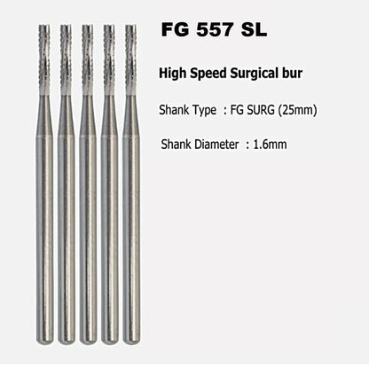 FG 557 SL Straight Crosscut Fissure Carbide Bur ( Surgical Length )