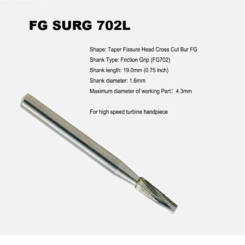 FG 702L Long Cross Cut Tapered Fissure Carbide Burs