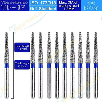 TF ( Taper Flat End ) Type 10PCS Dental Diamond Burs