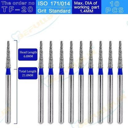 TF ( Taper Flat End ) Type 10PCS Dental Diamond Burs
