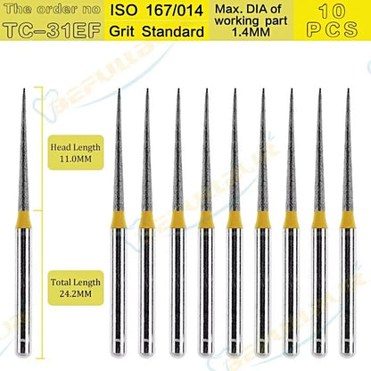 TC-EF ( Taper Conical End ) Type 10PCS Dental Diamond Burs