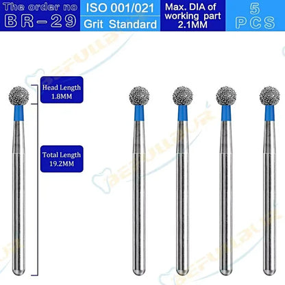 BR ( Ball Round ) Type 5PCS Dental Diamond Burs