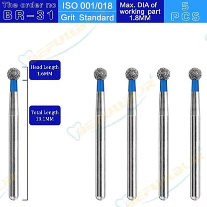 BR ( Ball Round ) Type 5PCS Dental Diamond Burs