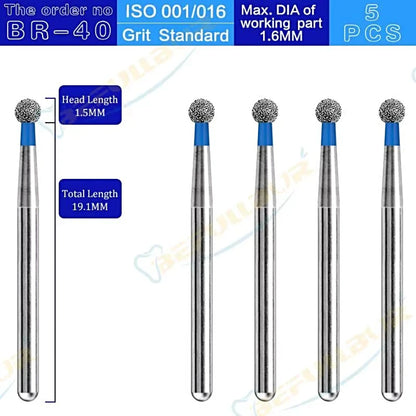 BR ( Ball Round ) Type 5PCS Dental Diamond Burs