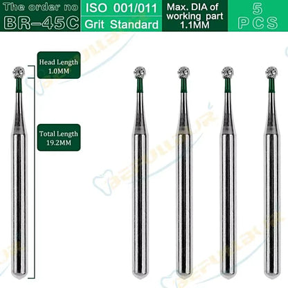 BR C & F ( Ball Round ) Type 5PCS Dental Diamond Burs