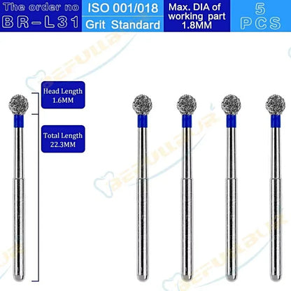 BR ( Ball Round ) Type 5PCS Dental Diamond Burs