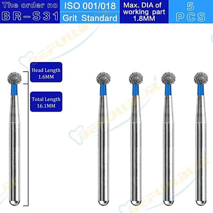 BR ( Ball Round ) Type 5PCS Dental Diamond Burs