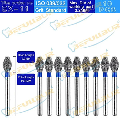 EX ( Special Extra Shape ) Type 10PCS Dental Diamond Burs