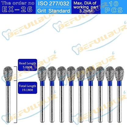 EX ( Special Extra Shape ) Type 10PCS Dental Diamond Burs