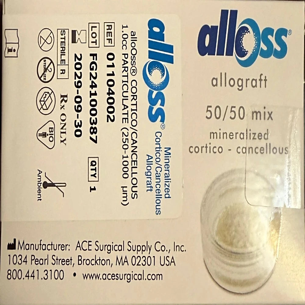 Allooss 2.0cc mix mineralized cortico-cancellous bone grafting, .25-1.0mm