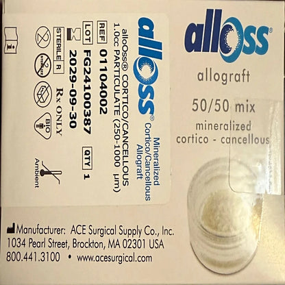 Allooss 2.0cc mix mineralized cortico-cancellous bone grafting, .25-1.0mm