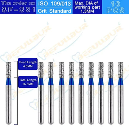 SF ( Straight Flat End ) Type 10PCS Dental Diamond Burs