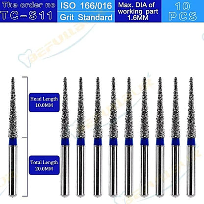 TC ( Taper Conical End ) Type 10PCS Dental Diamond Burs